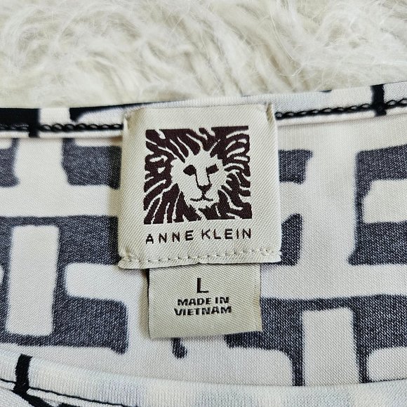 Anne Klein Women's Black and White Pattern Long Sleeves Round-Neck Wrap Dress L - Picture 7 of 9